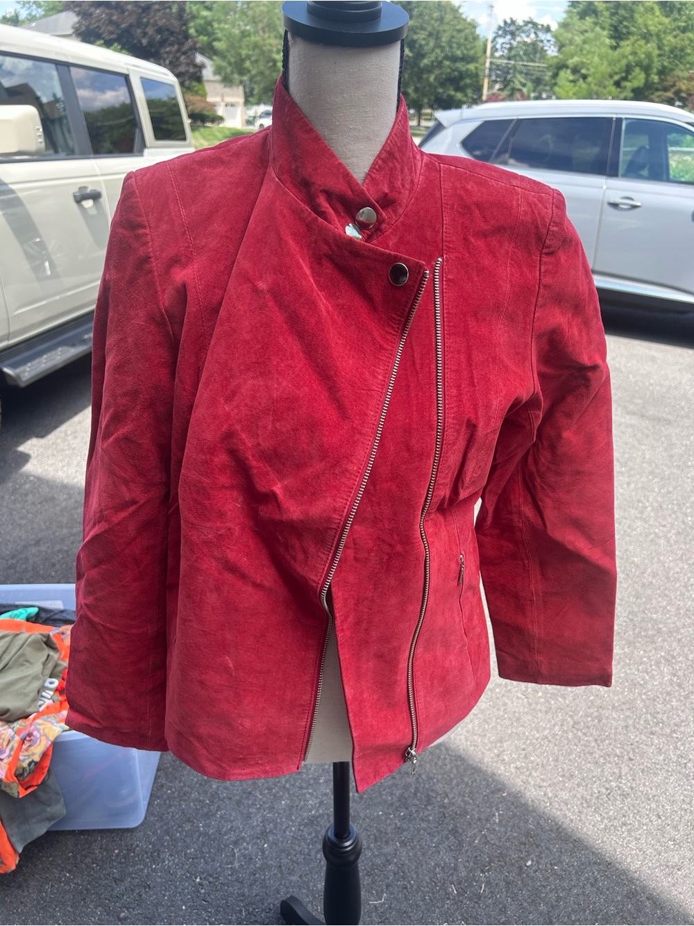 Alfani Red Suede Asymmetrical Zip Jacket